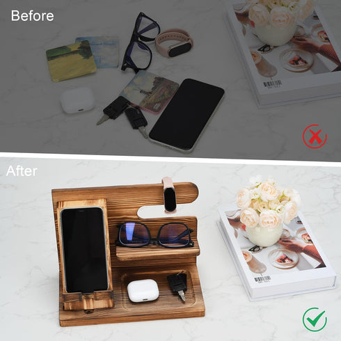 XHKDSYMC Wood Phone Docking Station,Bedside Table Organizer,Nightstand Organizer,Charging Station Organizer,Birthday