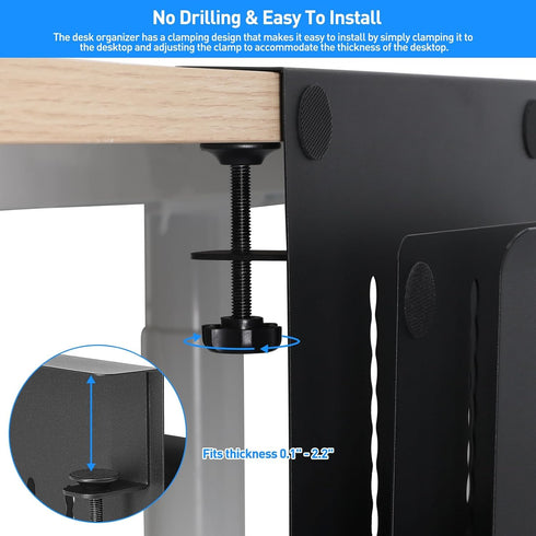 Desk Side Storage, Under Desk Laptop Mount with Hanging File Organizer and Magnetic Pen Holder for Office