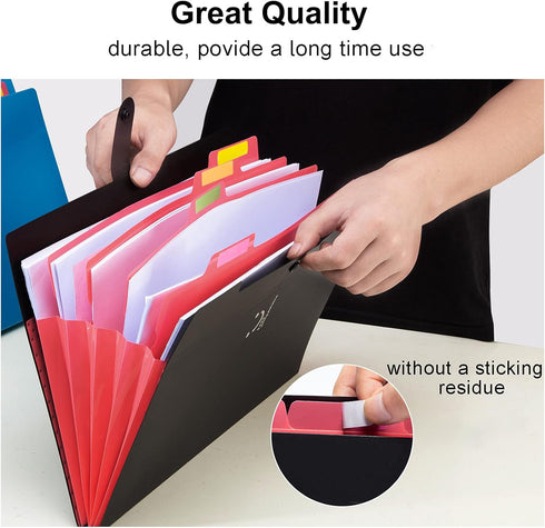 Forvencer Portable Accordion File Organizer, 5 Pocket Expanding File Folder, Cute Black File with Labels
