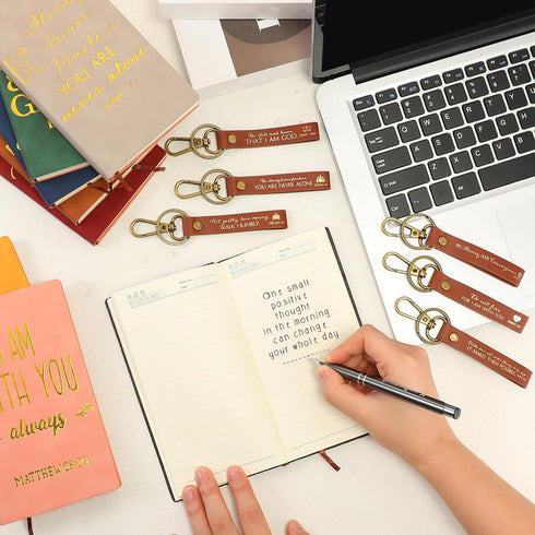 Qilery 24 Pcs Christian Gifts Bulk, 12 Bible Verse Prayer Journals, 12 Leather Keychains, Religious Notebooks for Clergy