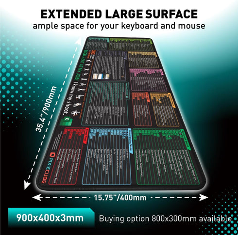Excel Shortcut Keys Mouse Pad - Extended XXL Cheat Sheet Gaming Mousepad, Non-Slip Stitched Edge for PC Office