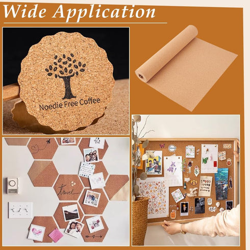 BENECREAT 137.8x15.7 Inch Cork Board Roll, 1mm Thick Rectangular Natural Cork Sheet for DIY Crafts