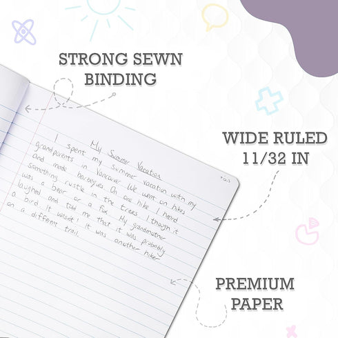 Wide Ruled Composition Notebook, Wide Ruled Notebooks Wide Ruled Composition NoteBook Paper, Lined Note book - 9-3/4" x 7-1/2" - Durable Marble Covers - 100 Sheets/200 Pages - Assorted Colors (2 Pack) by Manaloom