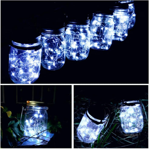 12 Pack 30 12 SmilingTown Solar Mason Jar String Light Lids LED Fairy Firefly Inserts Lighting with Hangers Waterproof