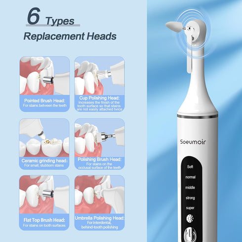 8 5 Tooth Polisher,Rechargeable Tooth Whitening Kit for Teeth Cleaning and Whitening, with Brush Heads, LED Light