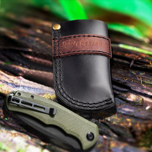 Leather Belt Knife Sheath, Color Clash Series, EDC Holster for Folding Knife Carrier, Darkbrown