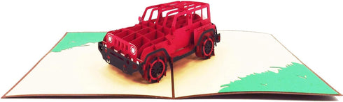 Red Jeep Pop Up Card - Birthday, Thank You, Love, Graduation, Anniversary, Romantic Cards for Man, Woman, Lady, Girl,