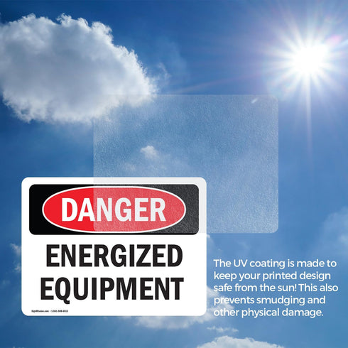 (2 Pack) Energized Equipment OSHA Danger Sign, 7 Inch X 5 Inch Vinyl Label Decal, Weather Resistant