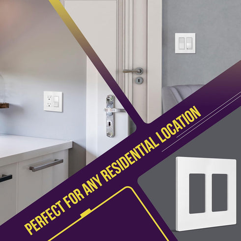 ENERLITES Screwless Decorator Wall Plates - Child Safe Outlet Covers, 2-Gang, Glossy White, 5 Pack