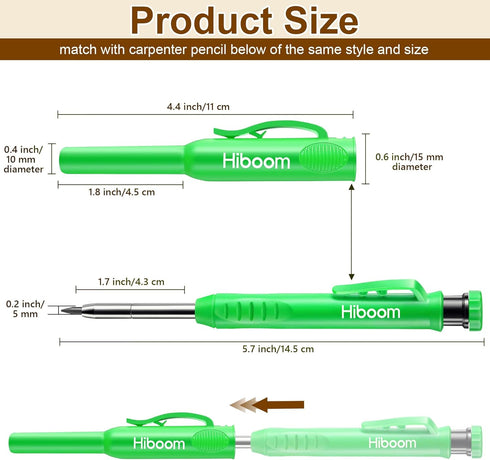 Hiboom 2 Pack Solid Carpenter Pencils with Pencil Cap and 18 Refills, Long Nose Mechanical Pencil Marker for