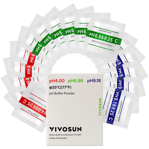 VIVOSUN 18-Pack pH Meter Buffer Solution Powder, pH 6.86/4.00/9.18 for Easy pH Tester Calibration