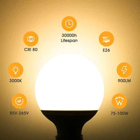 Vanity Light Bulbs for Bathroom, G25 LED Globe Light Bulb, 100 Watt Equivalent, 3000K Warm White, 4 Pack