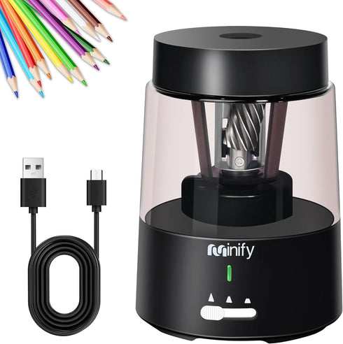 Electric Pencil Sharpener Heavy Duty Blade, Rechargeable Battery Powered for 6-8mm Colored Pencils, Auto Stop