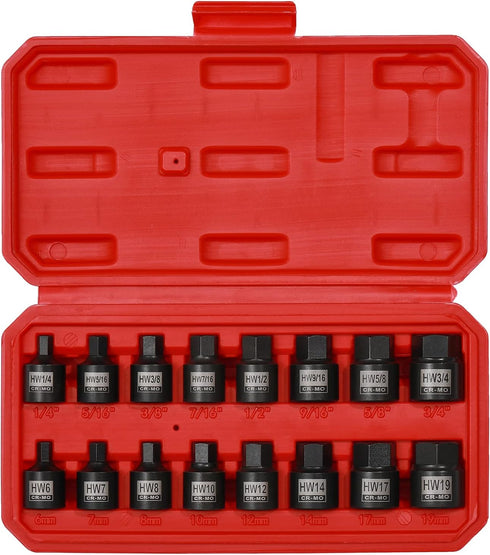 EMENTOL 16PCS 3/8" Drive Low Profile Impact Hex Driver Set, SAE/Metric, CR-MO,