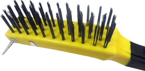 ALLWAY SB411 Carbon Steel Wire Brush with Scraper, Soft-Grip