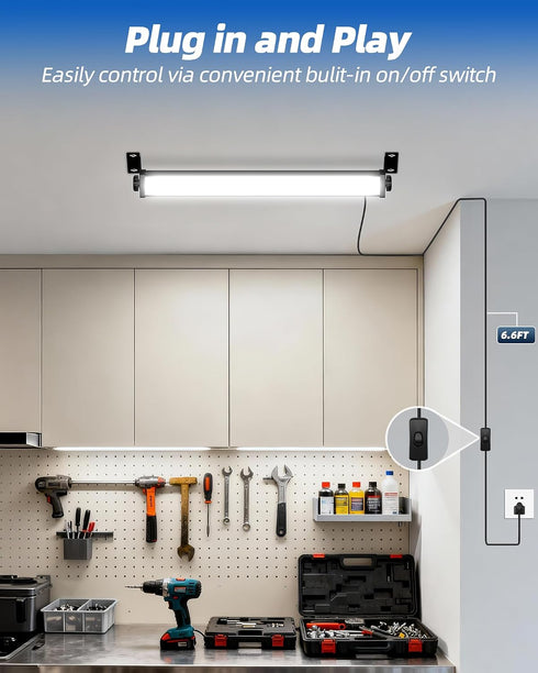 2 Pack 40W 5400LM 6000K 6.6FT YQNLIFA LED Shop Lights, Plug in Garage Lights with Power Cord, Work Light for Garage