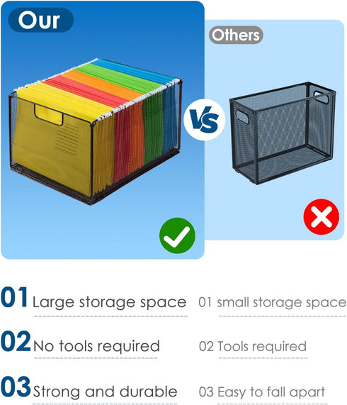 Housmile Foldable Mesh File Folder Organizer, Metal Storage Boxes, Letter Size File Box, 2 Pack