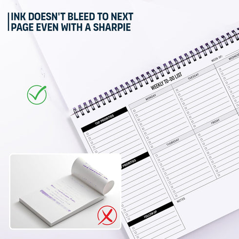 Weekly Planner To Do List Pad - 8.5x11" 52 Sheets Spiral - Desk Notepad with Multiple Sections, Undated Planning