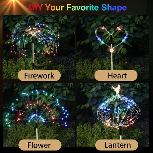 120 8 4 Pack Lewondr Firework Solar Garden Lights, LED Solar Firework Lights with Lighting Modes, Waterproof Sparkler