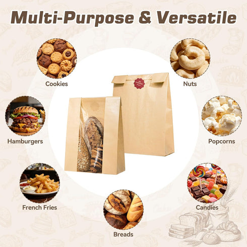 IMagicoo 50 (50, 14.2"x8.3"x3.6") Pcs Bread Bags for Homemade Bread, Paper Sourdough Bags with window, Large Bakery
