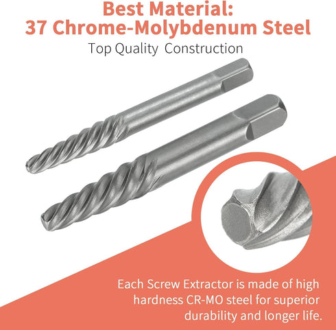 Set, 37# 6542 (18-Pieces) Screw Extractor Cr-Mo & HSS Steel Cobalt Left-Hand Drill Bit, Easy Out Broken Bolt Remover