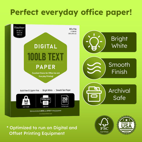 8.5" 11" 40lb 100lb 250 (1 x Bright White Multipurpose Copy Paper - Bond / Text Paper, Sheets Ream) - Premium Smooth