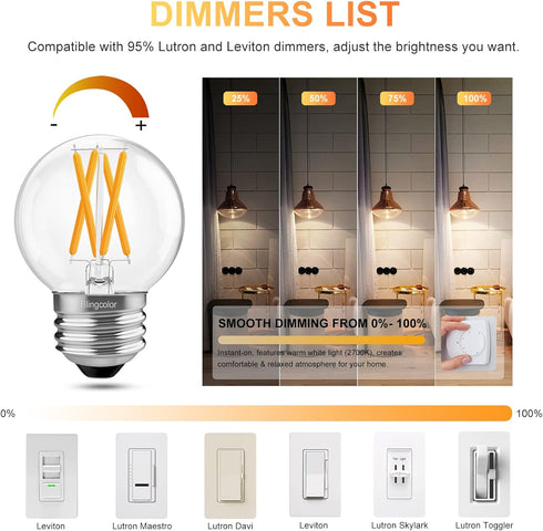 6 PACK G16.5 Bulbs 60 Dimmable 6W G16.5 Bulb, E26 Bulbs 60 2700K bulb CRI80+, AC120V, 600lm LED Watt, Globe LED Light