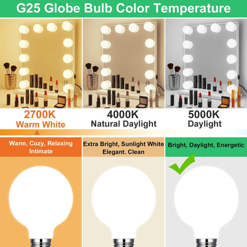 G25 Bulbs 6W 60W, 6 Pack G25 5000k dimmable 450LM, E26 g25 Bulbs Vinaco Milky Frosted Glass led Light Equal No Flicker