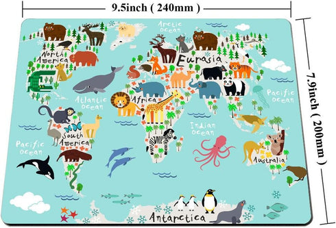 Smooffly Map Mouse Pad Office, Animal Map of The World Rectangle Non-Slip Rubber Mousepad, Blue Green