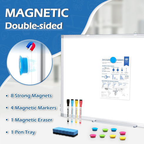 DOLLAR BOSS Magnetic Dry Erase Board, 24 x 18 Inch Double-Sided Whiteboard for Office, School, Home with 8 Magnets