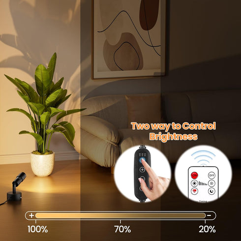 5W Dimmable 5.9FT 2 Pack Zoomable LED Spot Lights Indoor Uplighting with Remote & Timer, Up Lights Indoor Plant