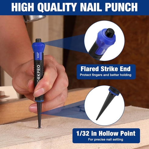 Set, 5-1/2" 12" 5" Setter, 3-IN-1 WORKPRO Pry Bar and Nail Punch Mini Pry Bar, Prybar, Nail Utility Claw Bar