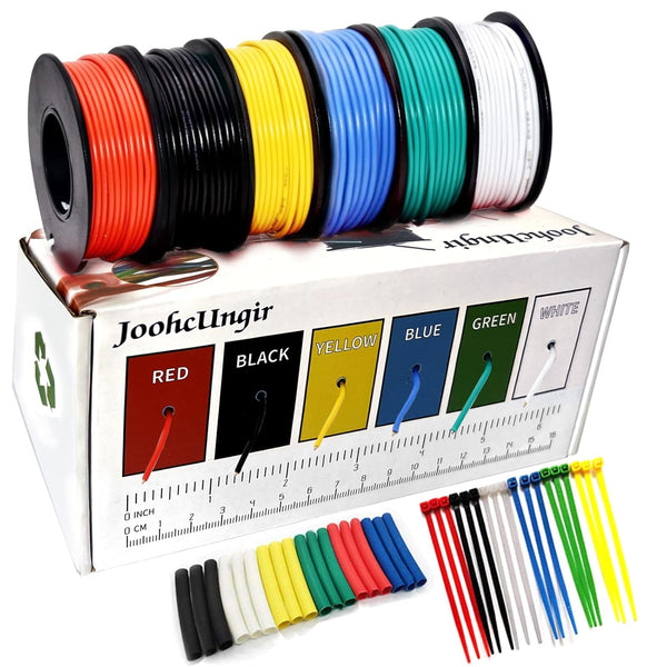 JoohcUngir 150Ft 18 Gauge Wire 6 Colors Electrical Wires 18AWG 600V Tinned Copper