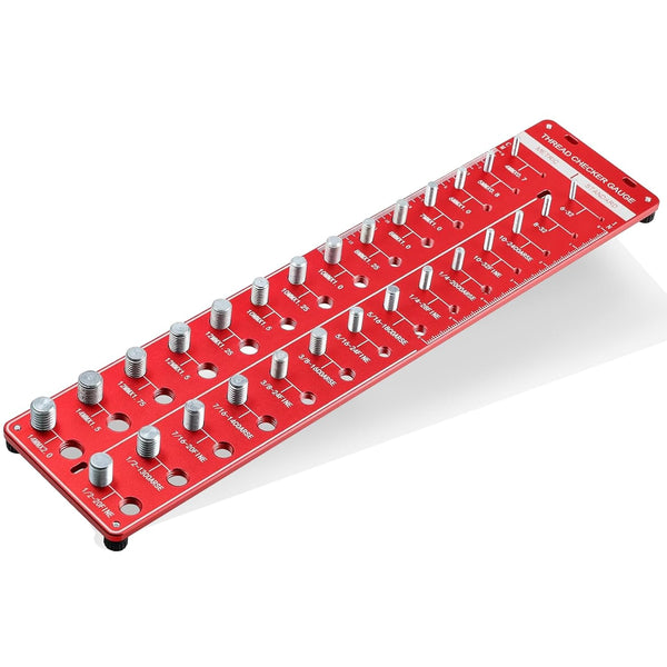 28 Thread Checker - Nut and Bolt Identifier Gauge with 14 Metric and 14 Standard Sizes, Aluminum