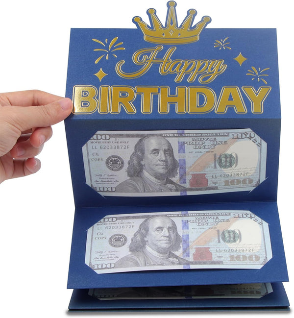 HOMANGA Birthday Money Envelope for Cash Gifts, Surprise Cash Holder for Men, Women, Kids, Blue Gold