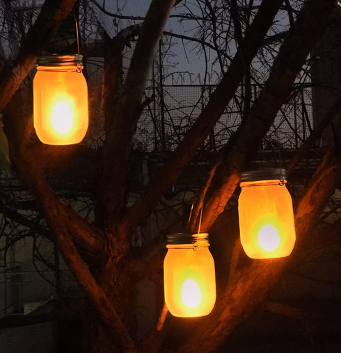 4 Pack Solar Mason Jar Flicker Lights Upgraded, Flickering Torches Lights Outdoor Hanging Lanterns Landscape Decoration