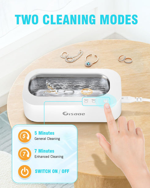 Ultrasonic Jewelry Cleaner, 11.8oz (350ML), Portable with 2 Modes, 48kHz for Glasses, Rings, Watches, and More
