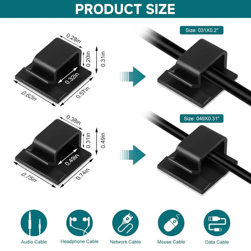 WDBmla 63pcs 032" X0.2",Cord Black Cable Management,Adhesive Cable Clips,Cord Organizer ID Clips for Wires on