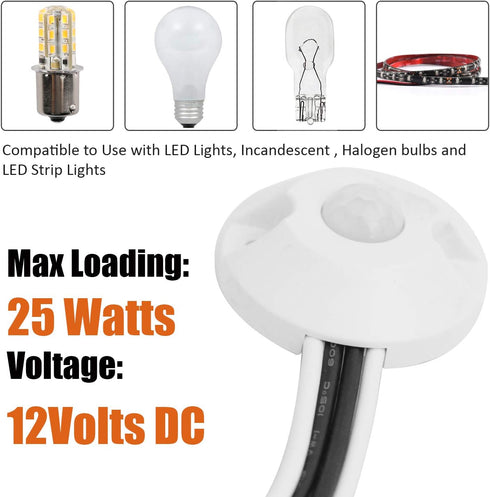 12V Bulbs(White) Facon DC PIR Motion Sensor Switch, Use with Strip Lights, LED Lights, Incandescent and Halogen