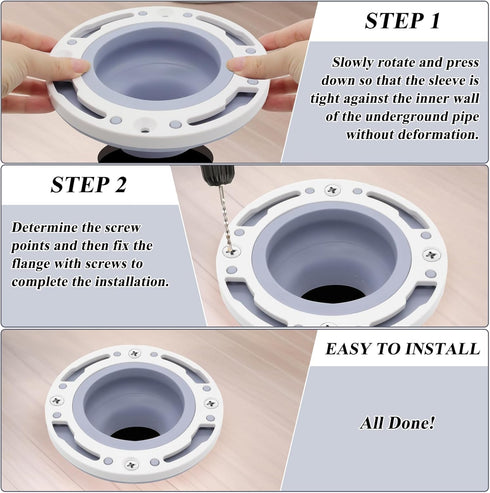 Universal Toilet Flange Repair Kit, Fits 4 Inch, 5 Inch or Special 3 Inch Drain Pipe, Perfect Seal No More Leaks