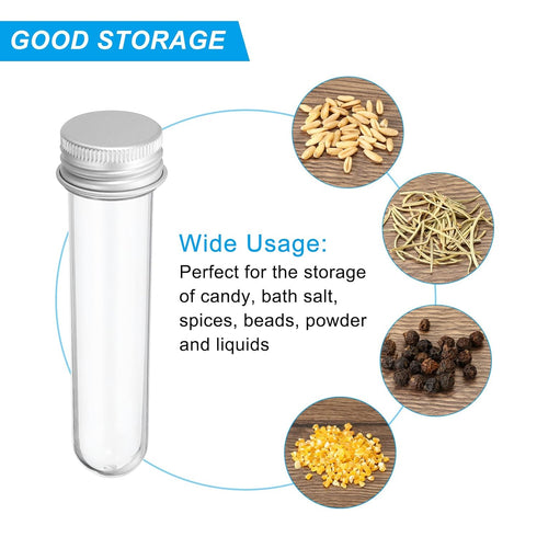 PATIKIL 30ml Plastic Test Tubes with Screw Caps, 12Pcs for Scientific Party Decoration, Silver Tone