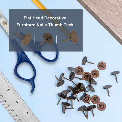 Bronze Flat Head Upholstery Tacks, Flat Thumb Tacks for Furniture Decor, 100Pcs (11mm x 17mm) Upholstery Nails