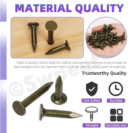 Swpeet 300Pcs 3/4 Inch Steel Roofing Felt Lacquered Nails, Used to Fasten Roofing Felt, Asphalt Shingles, Insulation
