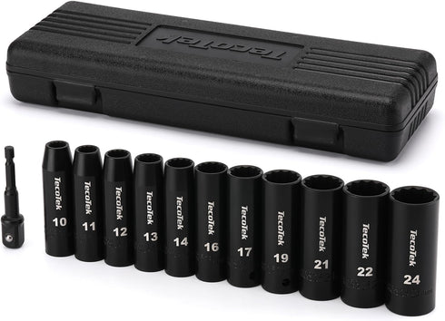 TecoTek 12 Pieces 1/2-Inch Drive Deep 12-Point Metric Impact Socket Set, Cr-V,