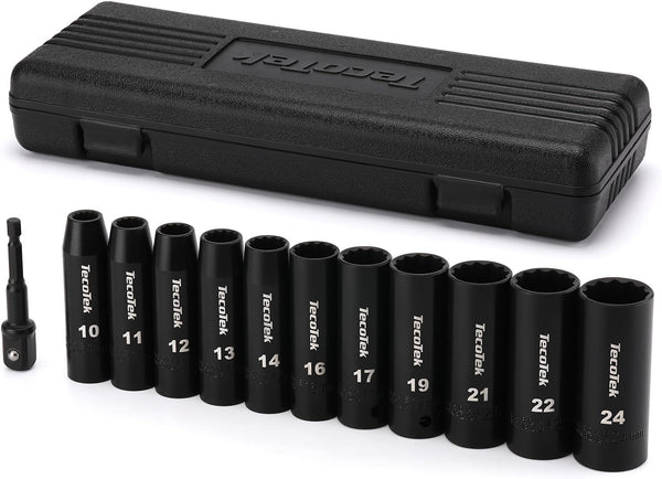 TecoTek 12 Pieces 1/2-Inch Drive Deep 12-Point Metric Impact Socket Set, Cr-V,