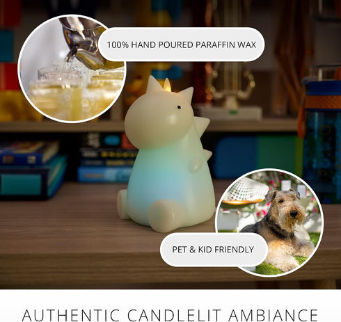 5.7" 6.7", 18 Luminara Flameless Dinosaur Figural Color Changing LED Candle, x Real Wax Moving Flame Battery Operated