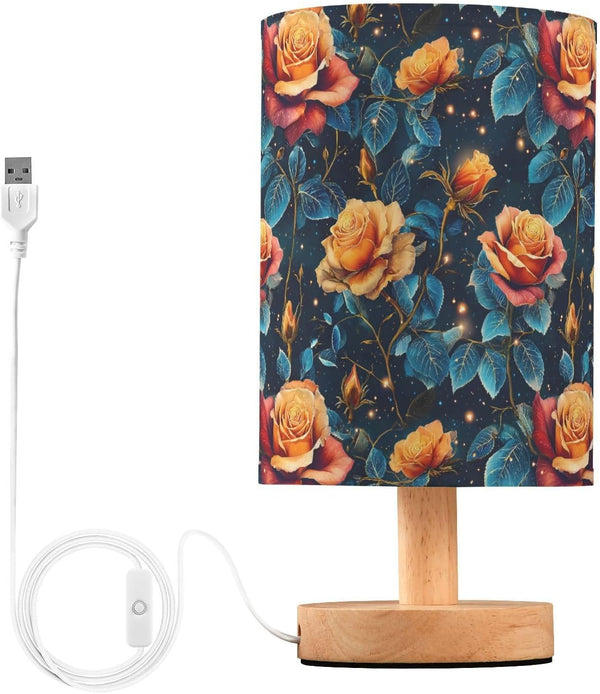 ALAZA Bedside Table Lamp for Bedroom Orange Floral Blue Leaves Nightstand LED
