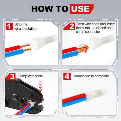 AIRIC Closed End Crimp Connectors 100 Pcs for 12-10 AWG Wire Splice Caps Electrical Connector Terminals