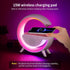 15W Table Lamp with Bluetooth Speaker, G Bedside Light with Wireless Charger, Atmosphere Lighting with Alarm Clock, RGB