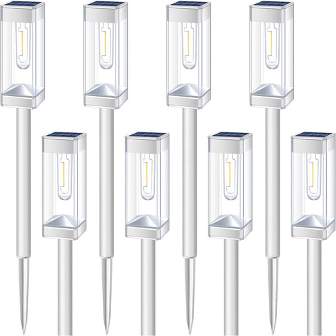 8 Pack Bulb Solar Pathway Lights Solar Outdoor Lights with LED Tungsten Filament Waterproof Stainless Steel Garden